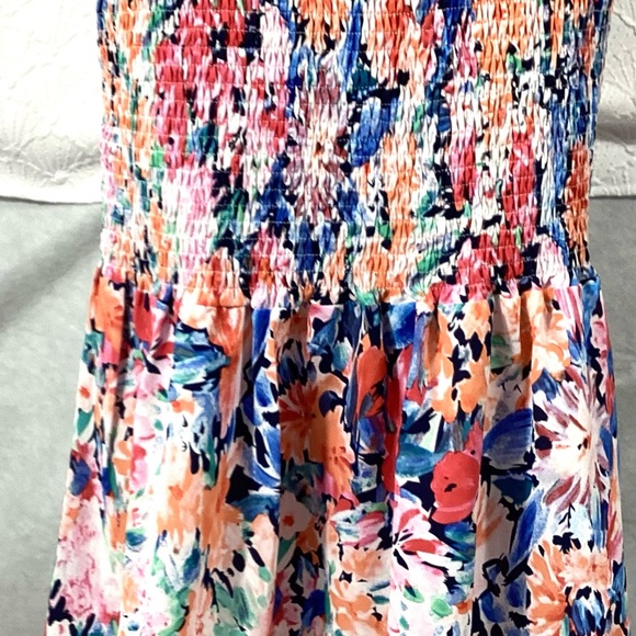 NWT Large Luxxel Multicolor Floral Midi Dress smocked body ruffle - Picture 7 of 16